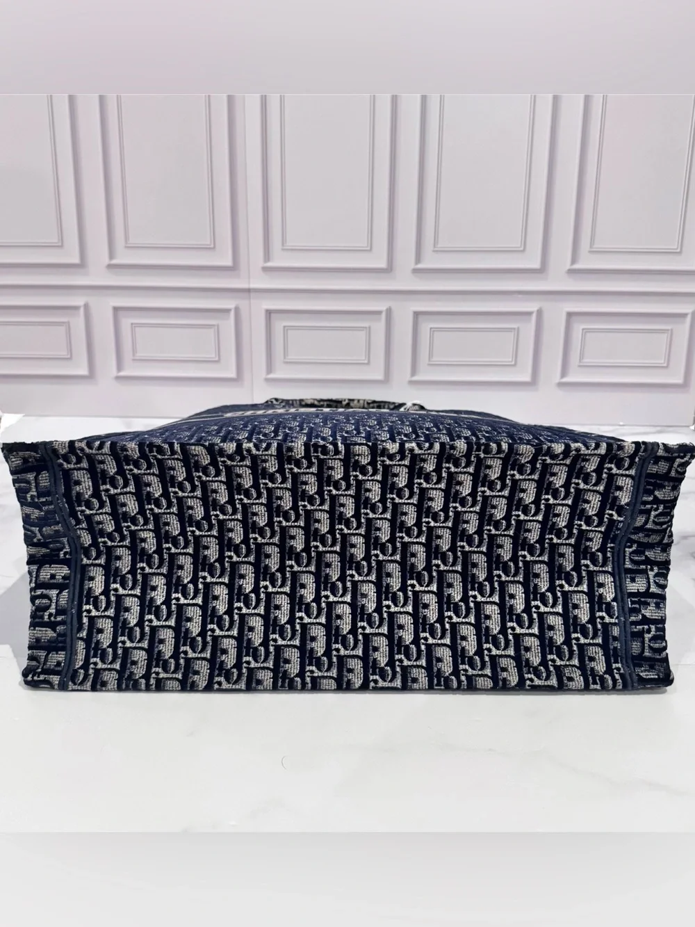 NWT Christian Dior Large Ecru & Blue Dior Oblique Book Tote Bag with Receipt